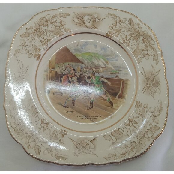 Pair John Maddock & Sons Robin Hood Plates – Antique English Ironstone - Picture 10 of 12